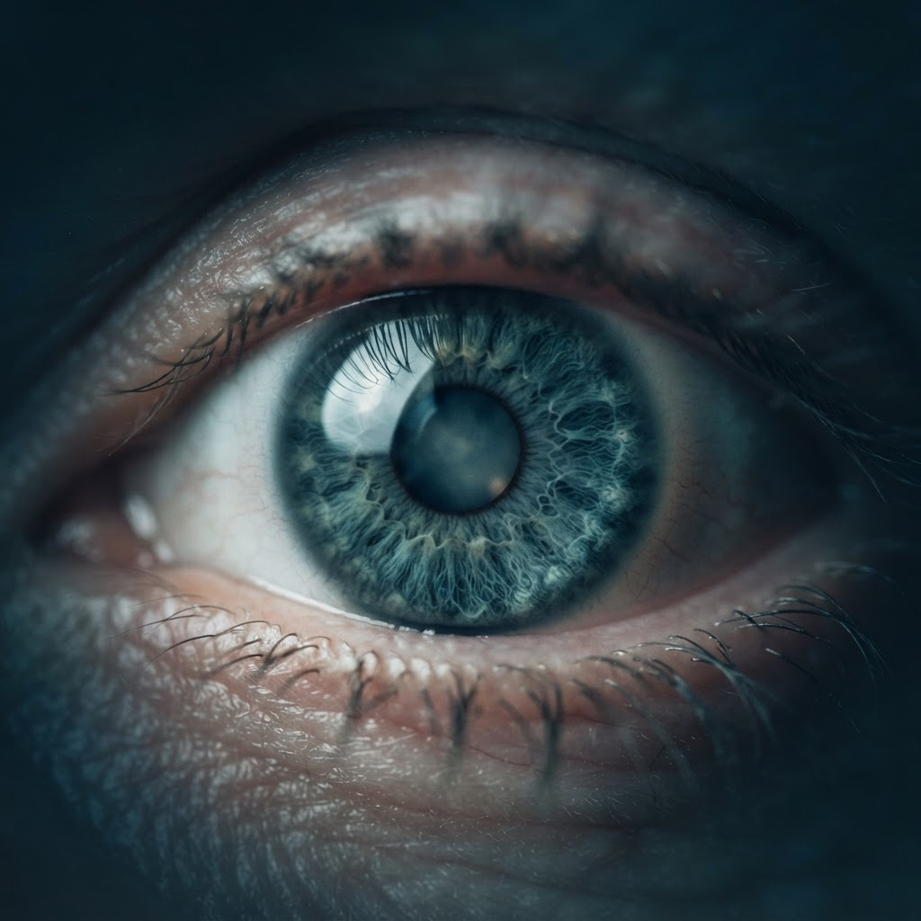 Detalhe de um olho humano — cuidado com a catarata